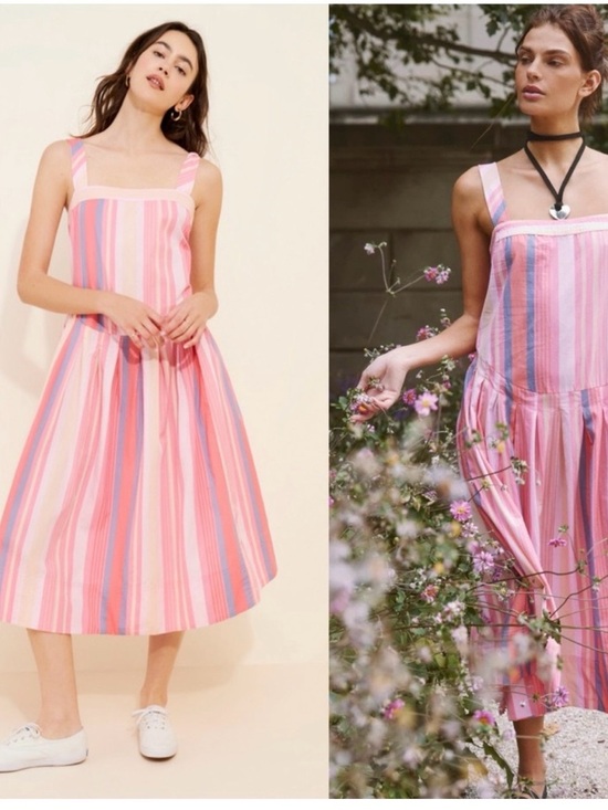 Free People Dresses & Skirts - FREE PEOPLE Primavera Stripe Cotton
Midi Dress Sz. M.  NWT color pink